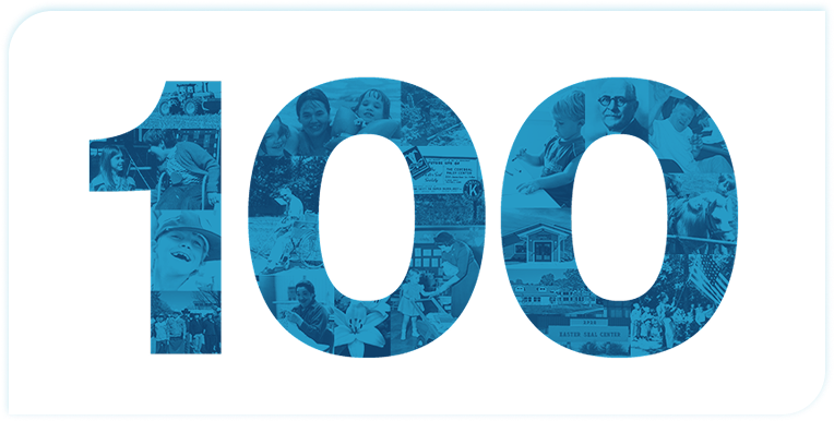 blue 100 on white background